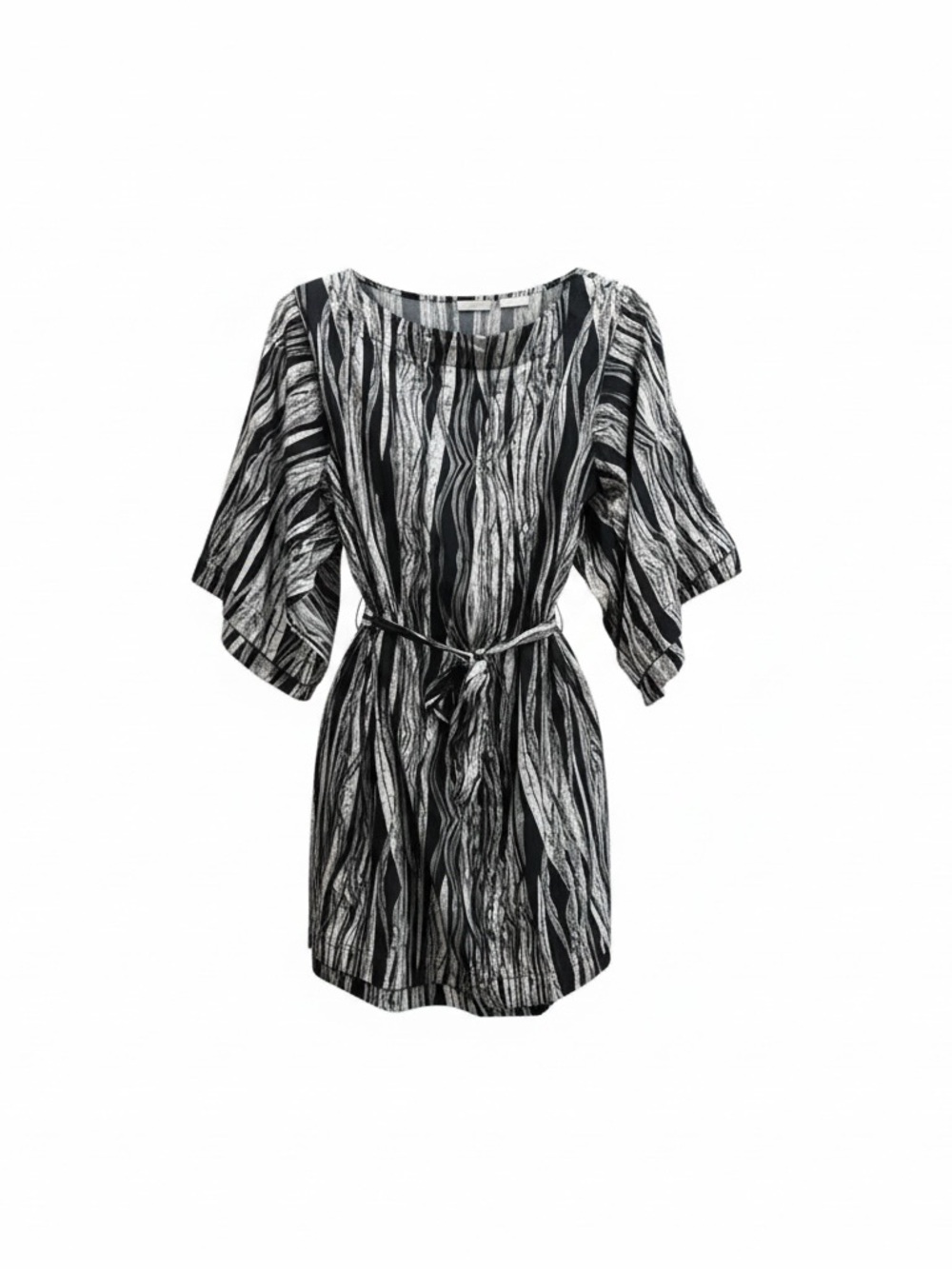 Abstract print mini dress with cinched waist